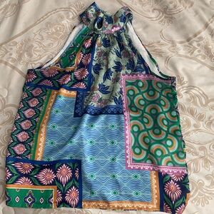 Rachel Zoe Multicolor Silk-Feel Printed Halter Top